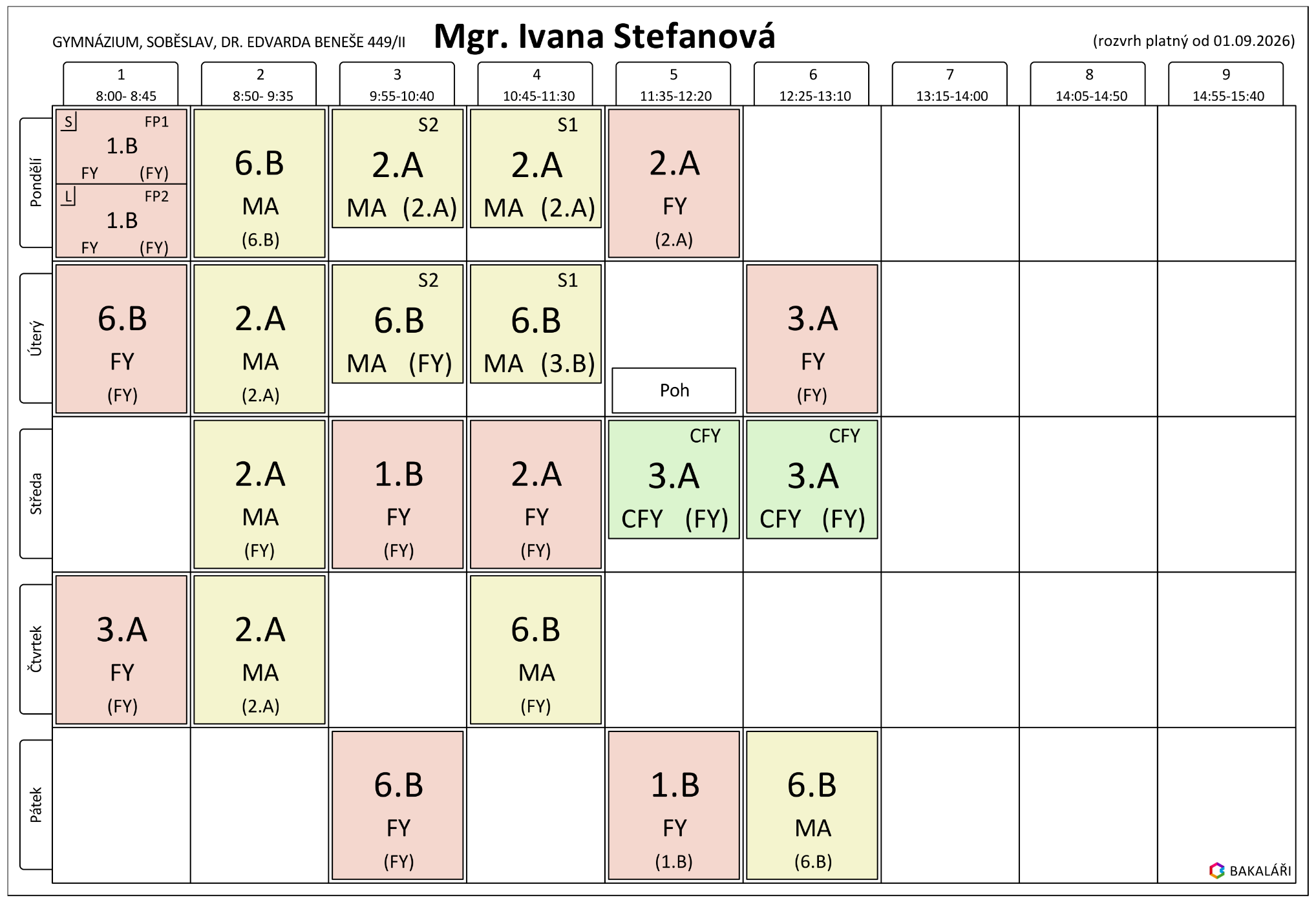 Rozvrh 2025/2026